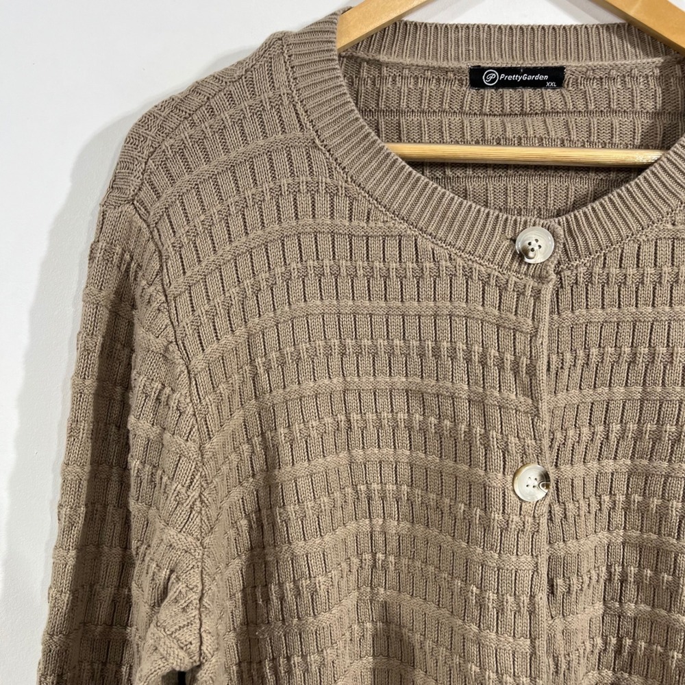 Parisian Capsule Academia Fisherman Brown Cotton Knit Cardigan Sweater XXL Boho - Picture 2 of 8